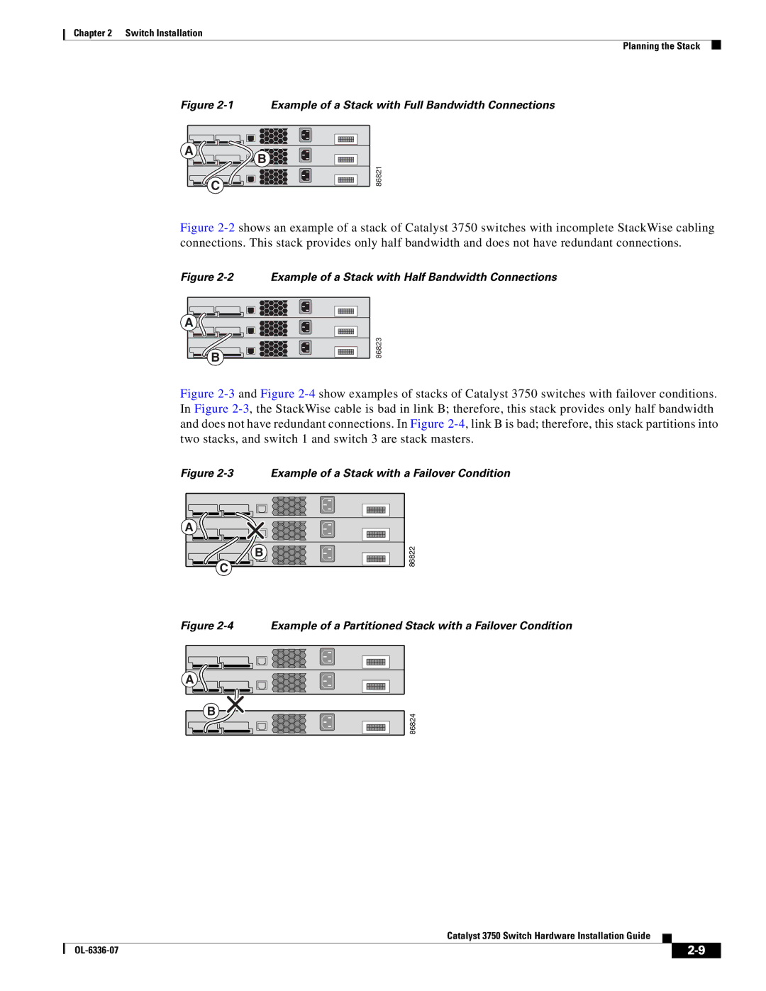 Cisco Systems WSC3750X24TS specifications Example of a Stack with Full Bandwidth Connections 