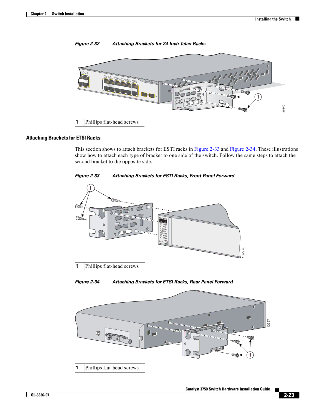 Cisco Systems WSC3750X24TS specifications Attaching Brackets for Etsi Racks 