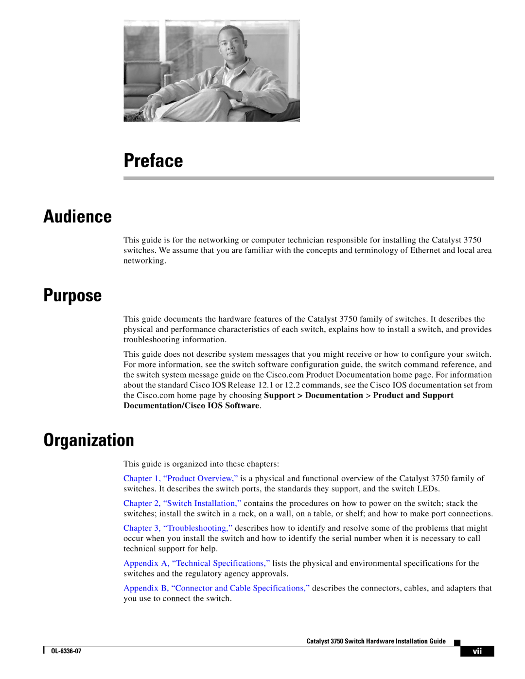 Cisco Systems WSC3750X24TS specifications Audience, Purpose, Organization 