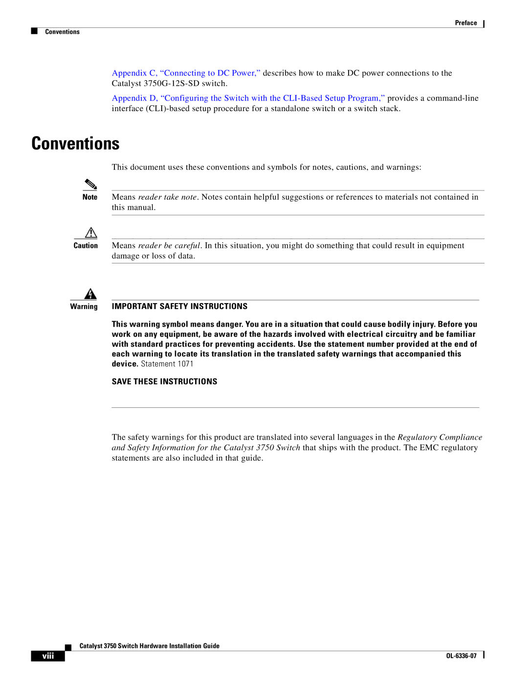 Cisco Systems WSC3750X24TS specifications Conventions 