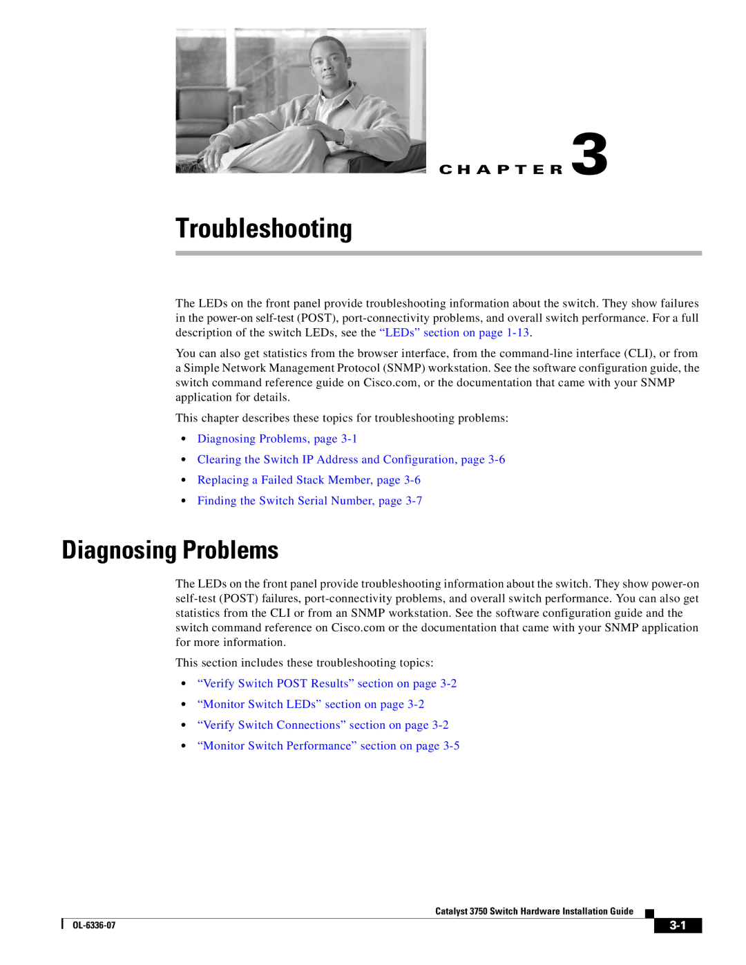 Cisco Systems WSC3750X24TS specifications Diagnosing Problems, This section includes these troubleshooting topics 