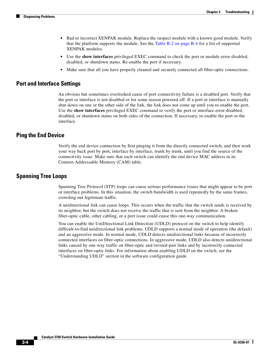 Cisco Systems WSC3750X24TS specifications Port and Interface Settings, Ping the End Device, Spanning Tree Loops 