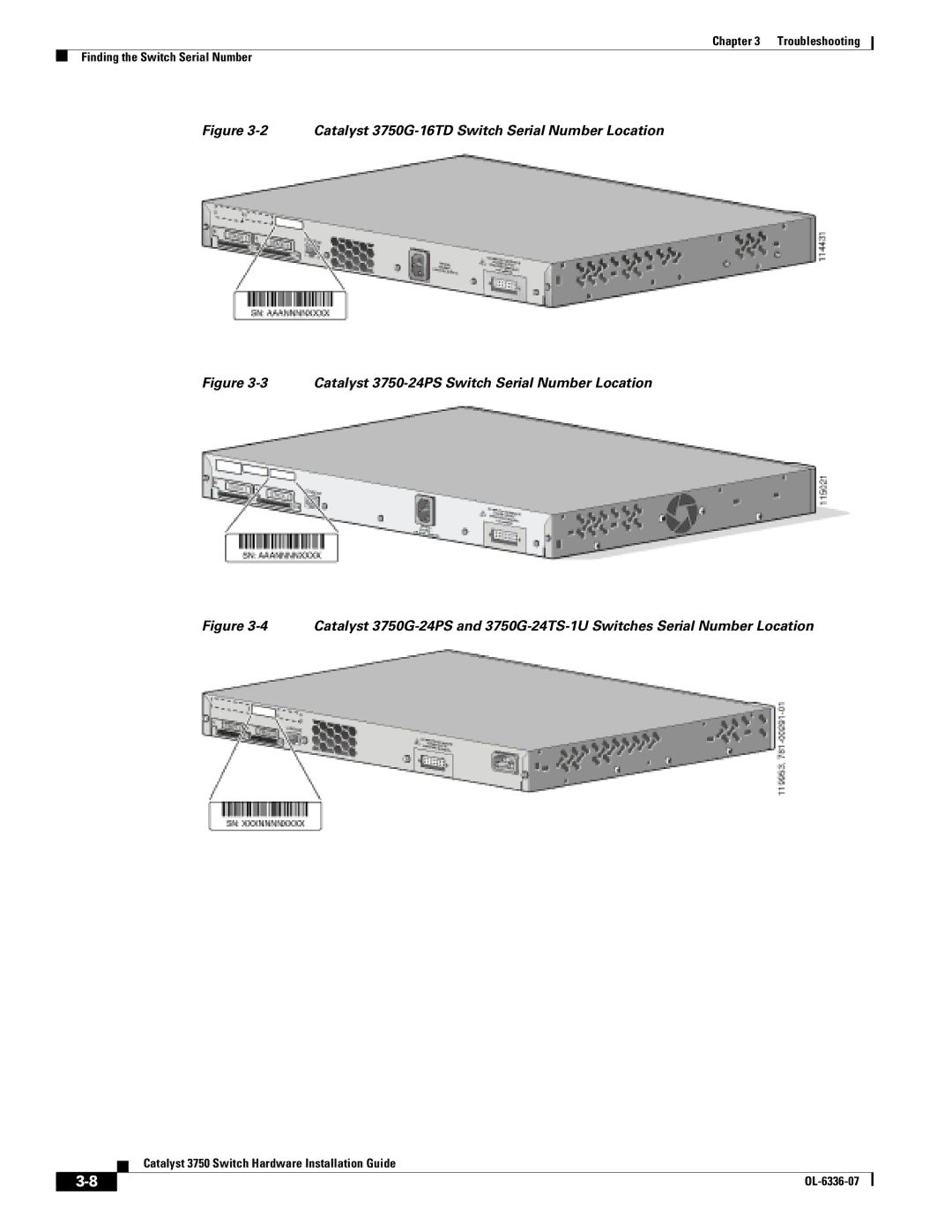 Cisco Systems WSC3750X24TS specifications Catalyst 3750G-16TD Switch Serial Number Location 