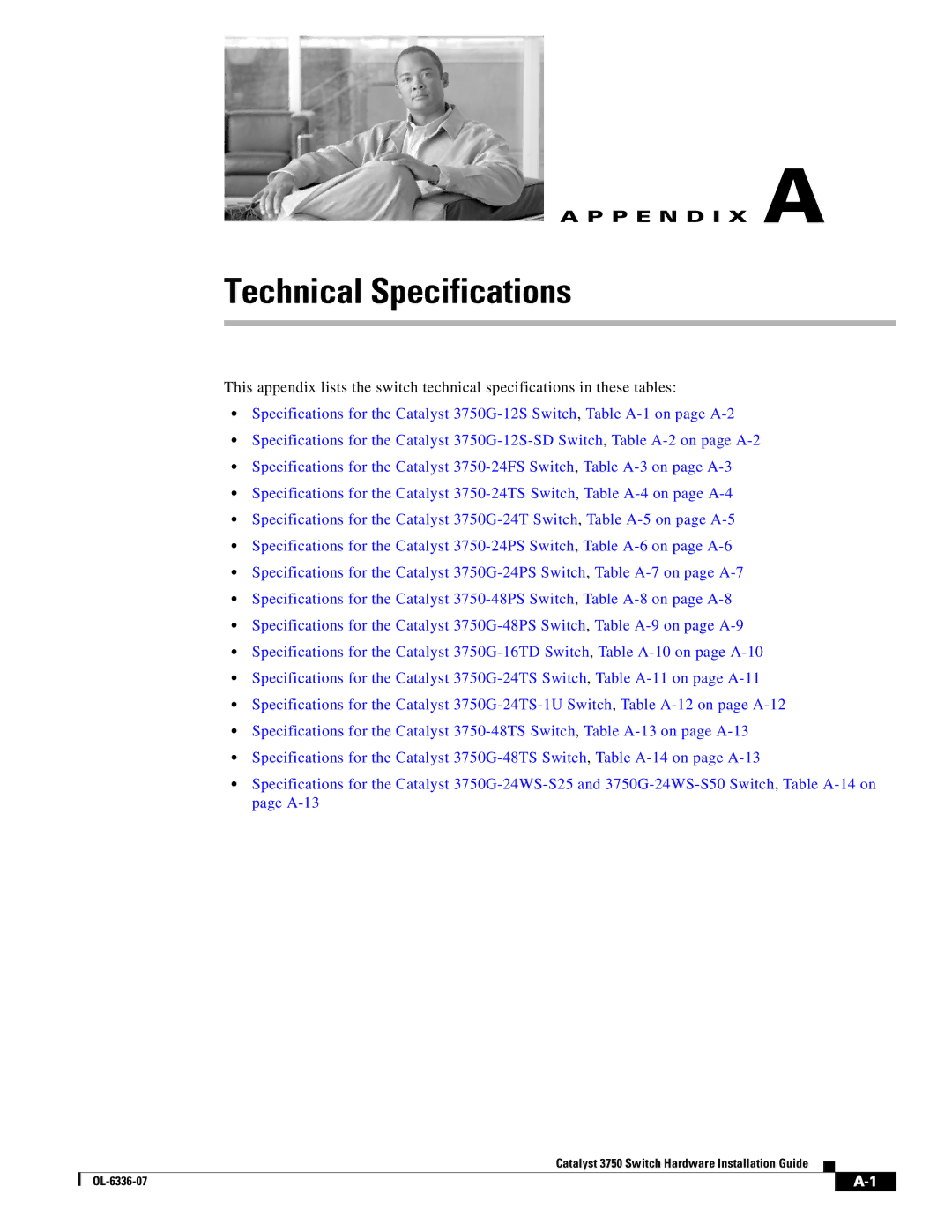 Cisco Systems WSC3750X24TS specifications Technical Specifications 