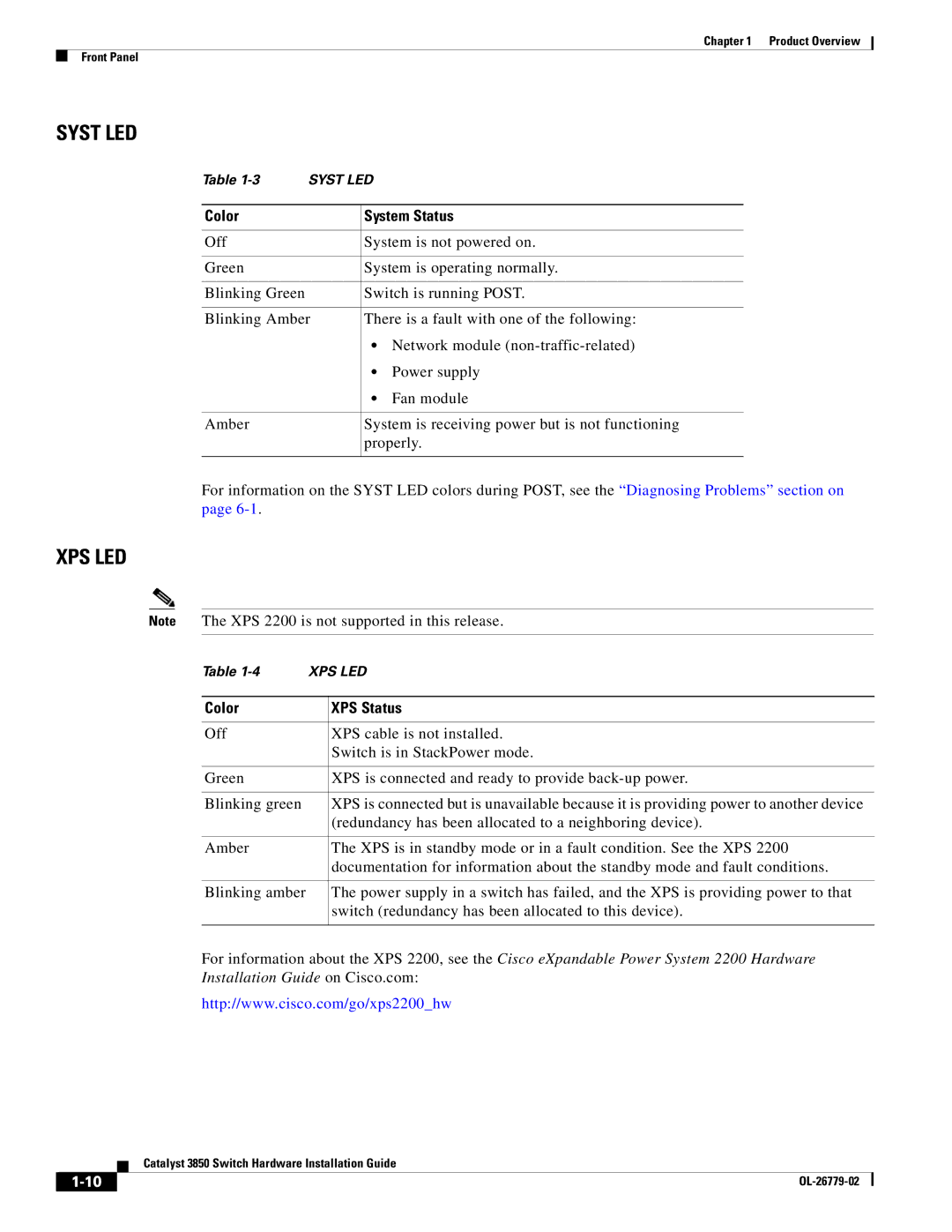 Cisco Systems C3850NM41G, WSC385024TS, C3850NM210G manual Color System Status, Color XPS Status 