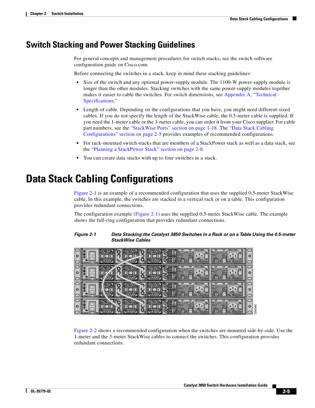 Cisco Systems WSC385024TS, C3850NM210G Data Stack Cabling Configurations, Switch Stacking and Power Stacking Guidelines 