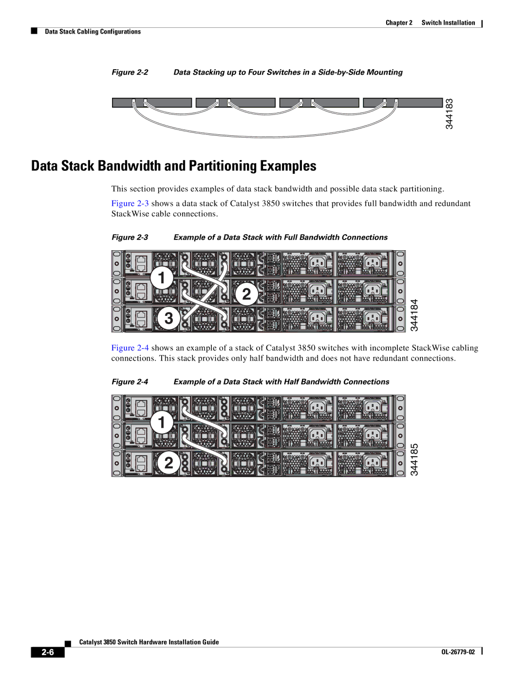 Cisco Systems C3850NM210G, WSC385024TS, C3850NM41G manual Data Stack Bandwidth and Partitioning Examples, 344185 