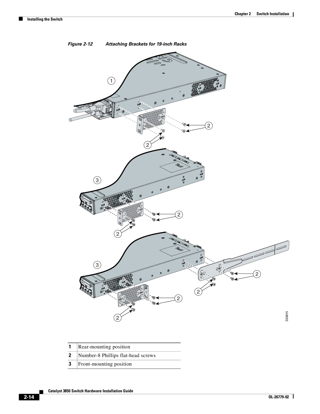 Cisco Systems WSC385024TS, C3850NM210G, C3850NM41G manual Attaching Brackets for 19-inch Racks 