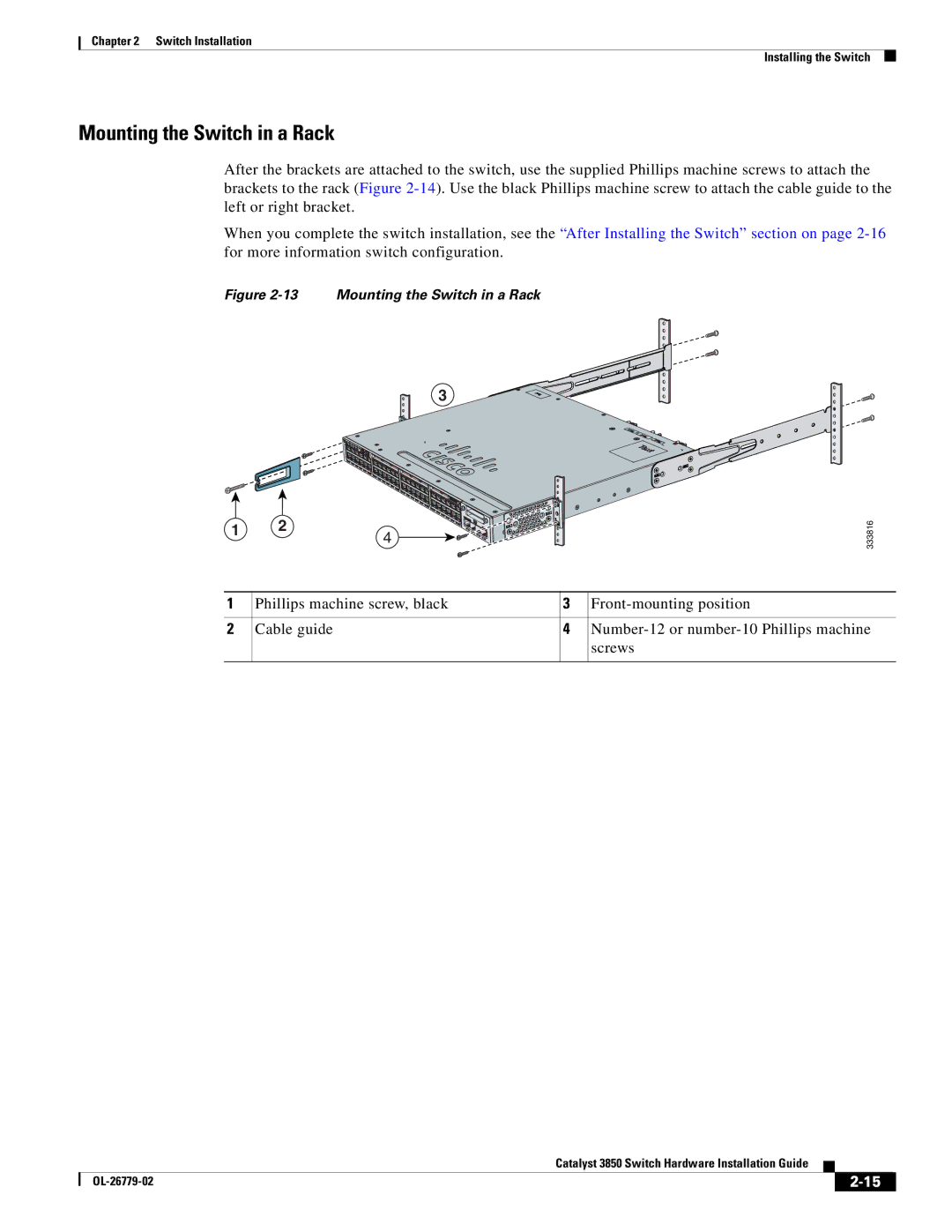 Cisco Systems C3850NM210G, WSC385024TS, C3850NM41G manual Mounting the Switch in a Rack 