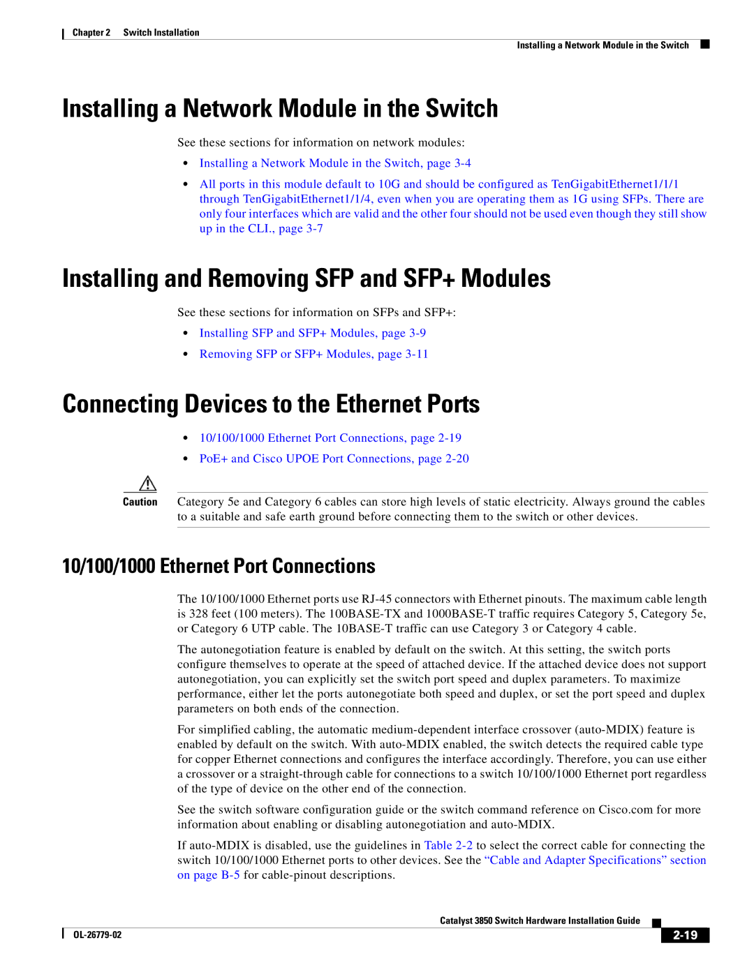 Cisco Systems C3850NM41G manual Installing a Network Module in the Switch, Installing and Removing SFP and SFP+ Modules 