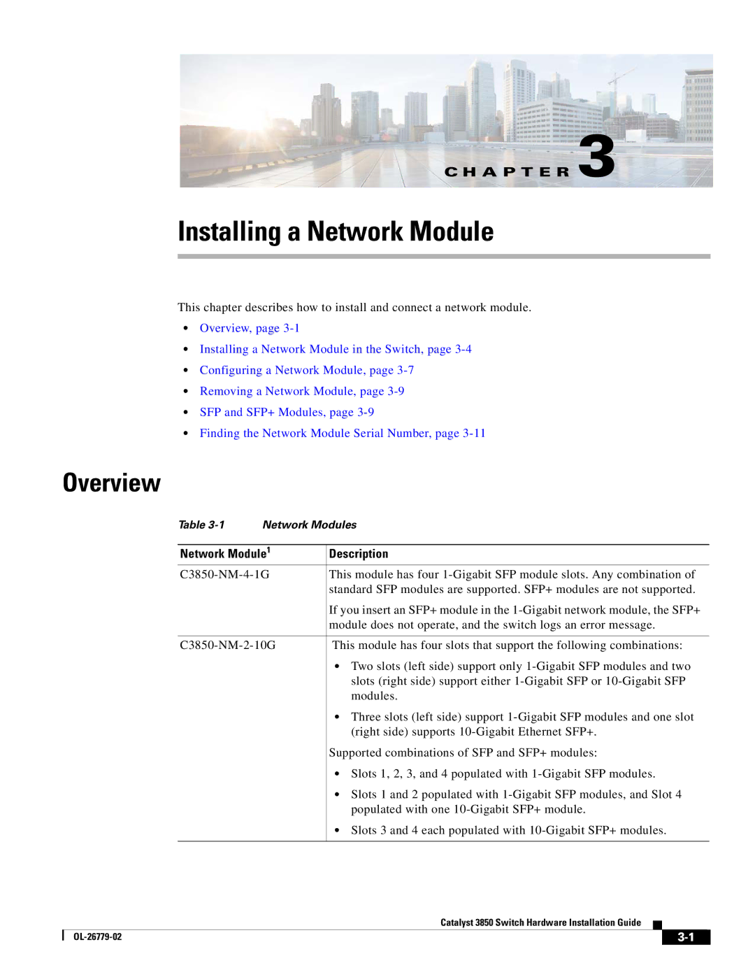 Cisco Systems WSC385024TS, C3850NM210G, C3850NM41G manual Installing a Network Module, Overview 