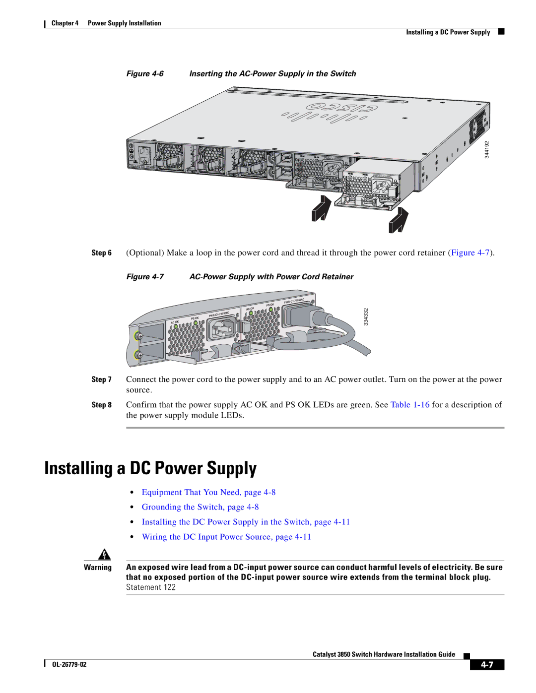 Cisco Systems WSC385024TS, C3850NM210G manual Installing a DC Power Supply, Inserting the AC-Power Supply in the Switch 