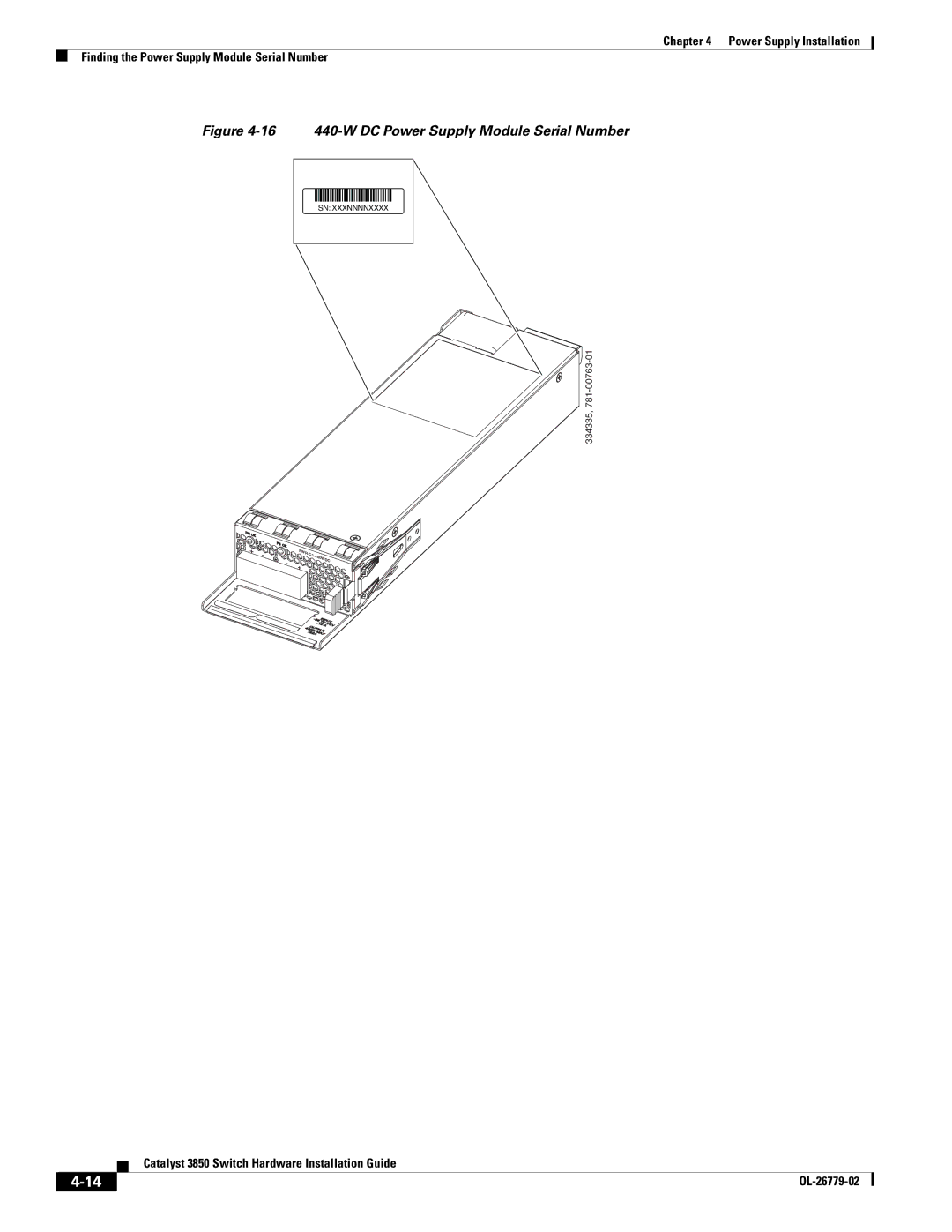 Cisco Systems C3850NM210G, WSC385024TS, C3850NM41G manual 16 440-W DC Power Supply Module Serial Number 