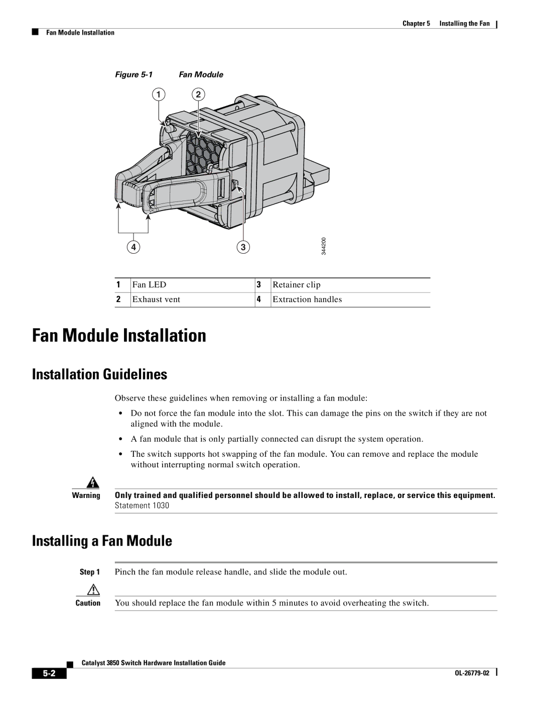 Cisco Systems WSC385024TS, C3850NM210G, C3850NM41G manual Fan Module Installation, Installing a Fan Module 