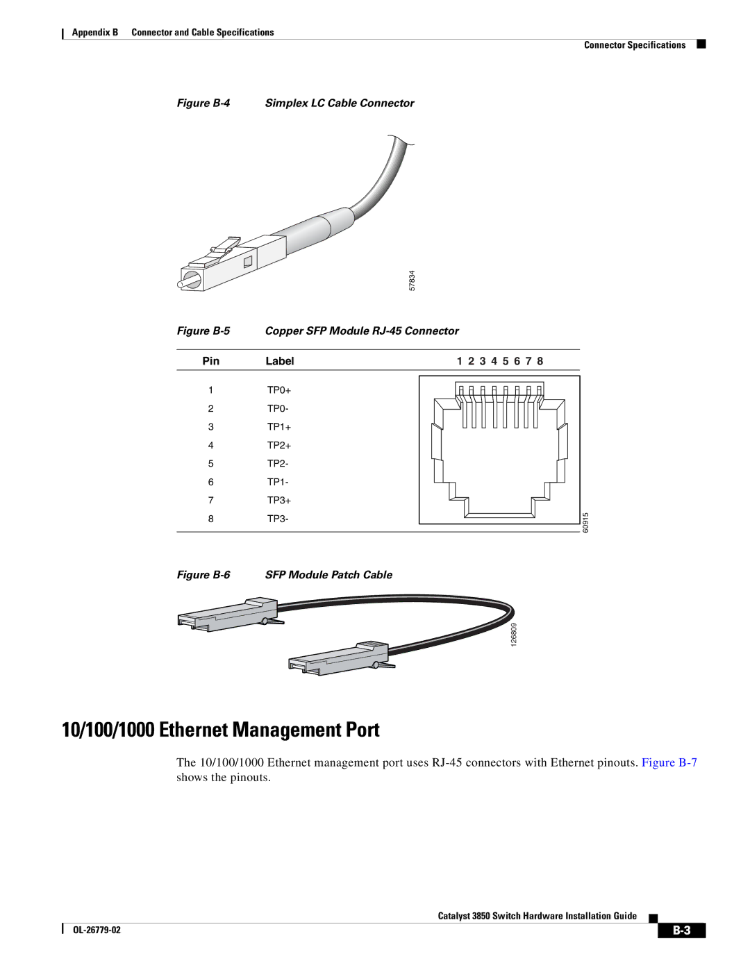 Cisco Systems WSC385024TS, C3850NM210G manual 10/100/1000 Ethernet Management Port, Figure B-4 Simplex LC Cable Connector 