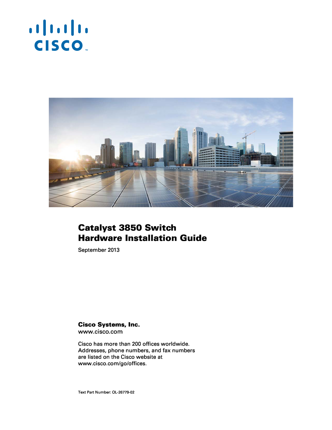 Cisco Systems C3850NM210G manual Cisco Systems, Inc, September, Catalyst 3850 Switch Hardware Installation Guide 