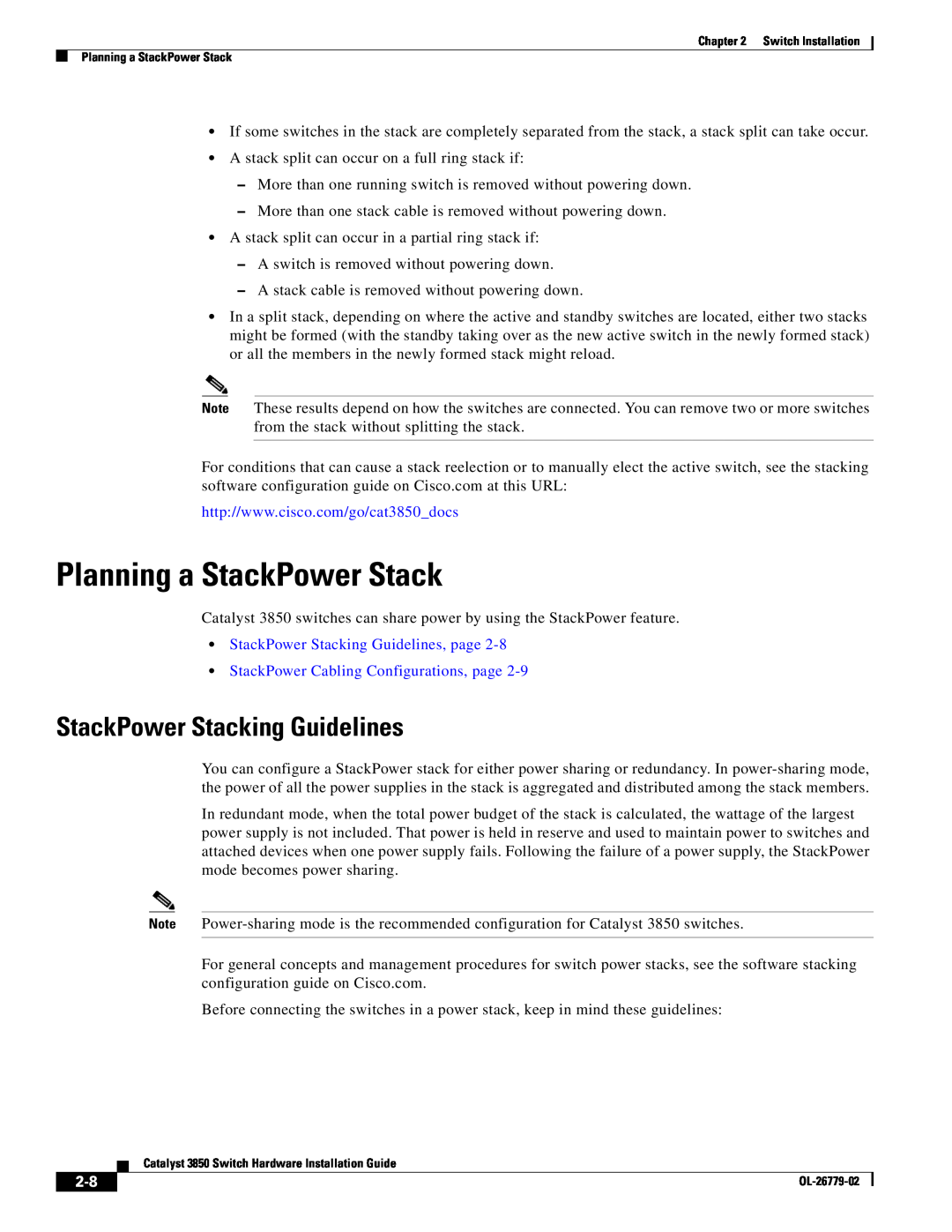 Cisco Systems WSC385024TS, C3850NM210G, C3850NM41G manual Planning a StackPower Stack, StackPower Stacking Guidelines 
