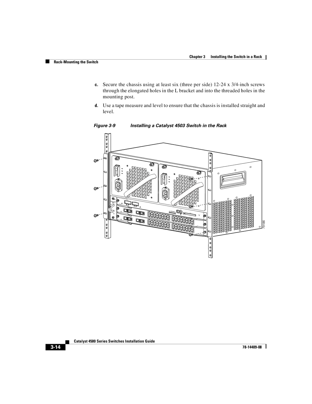 Cisco Systems WSC4500XF16SFP, WSC4500X24XIPB, WSC4500XF32SFP manual Installing a Catalyst 4503 Switch in the Rack 