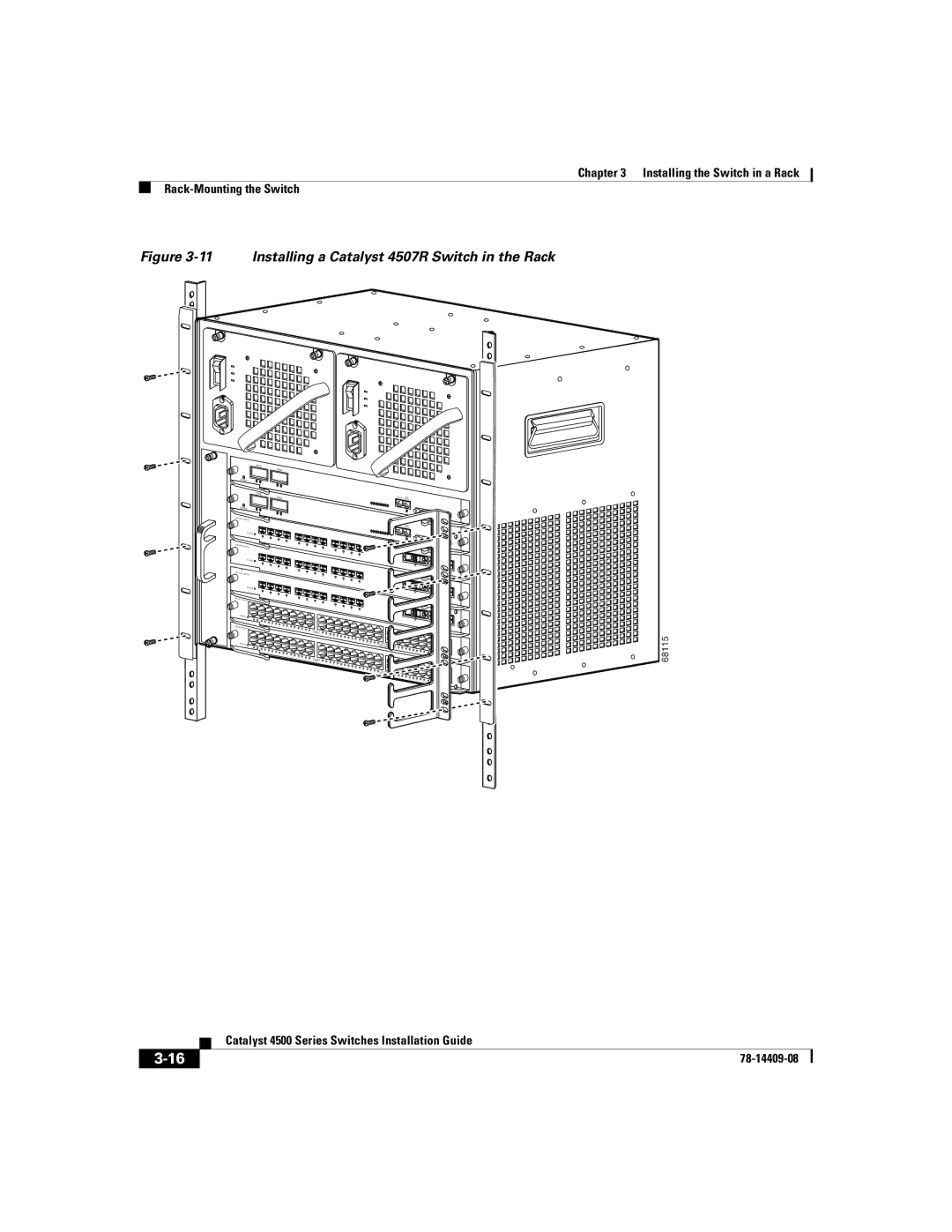 Cisco Systems WSC4500XF32SFP, WSC4500X24XIPB, WSC4500XF16SFP manual Installing a Catalyst 4507R Switch in the Rack 