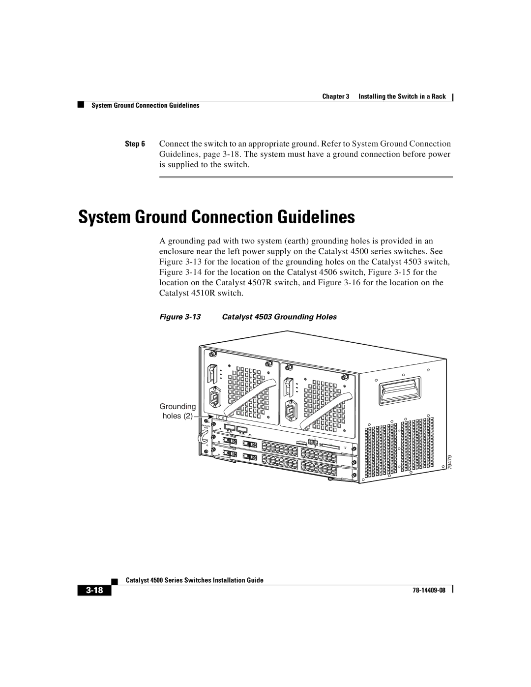 Cisco Systems WSC4500X24XIPB, WSC4500XF32SFP, WSC4500XF16SFP manual System Ground Connection Guidelines, Grounding Holes 