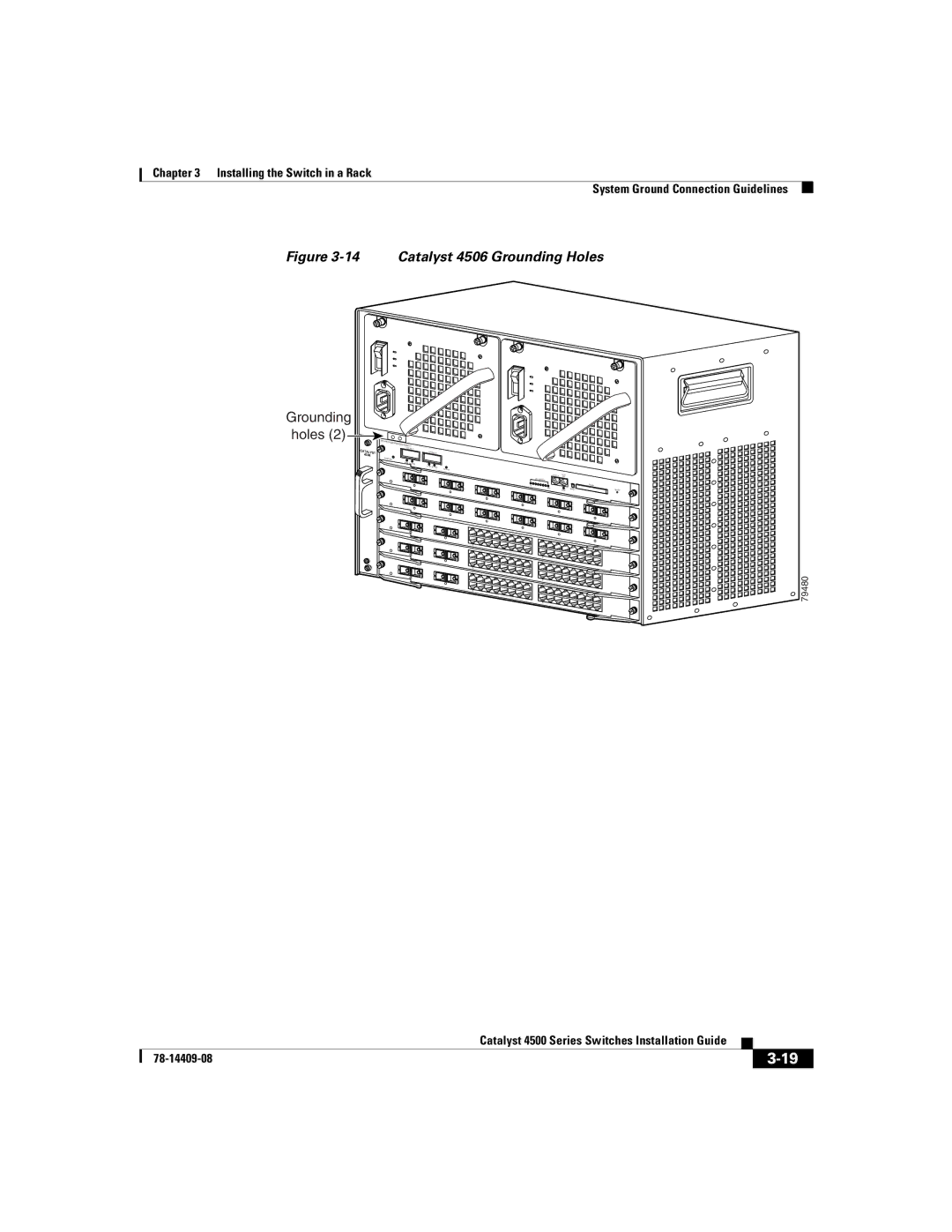 Cisco Systems WSC4500XF32SFP, WSC4500X24XIPB, WSC4500XF16SFP manual Catalyst 4506 Grounding Holes 