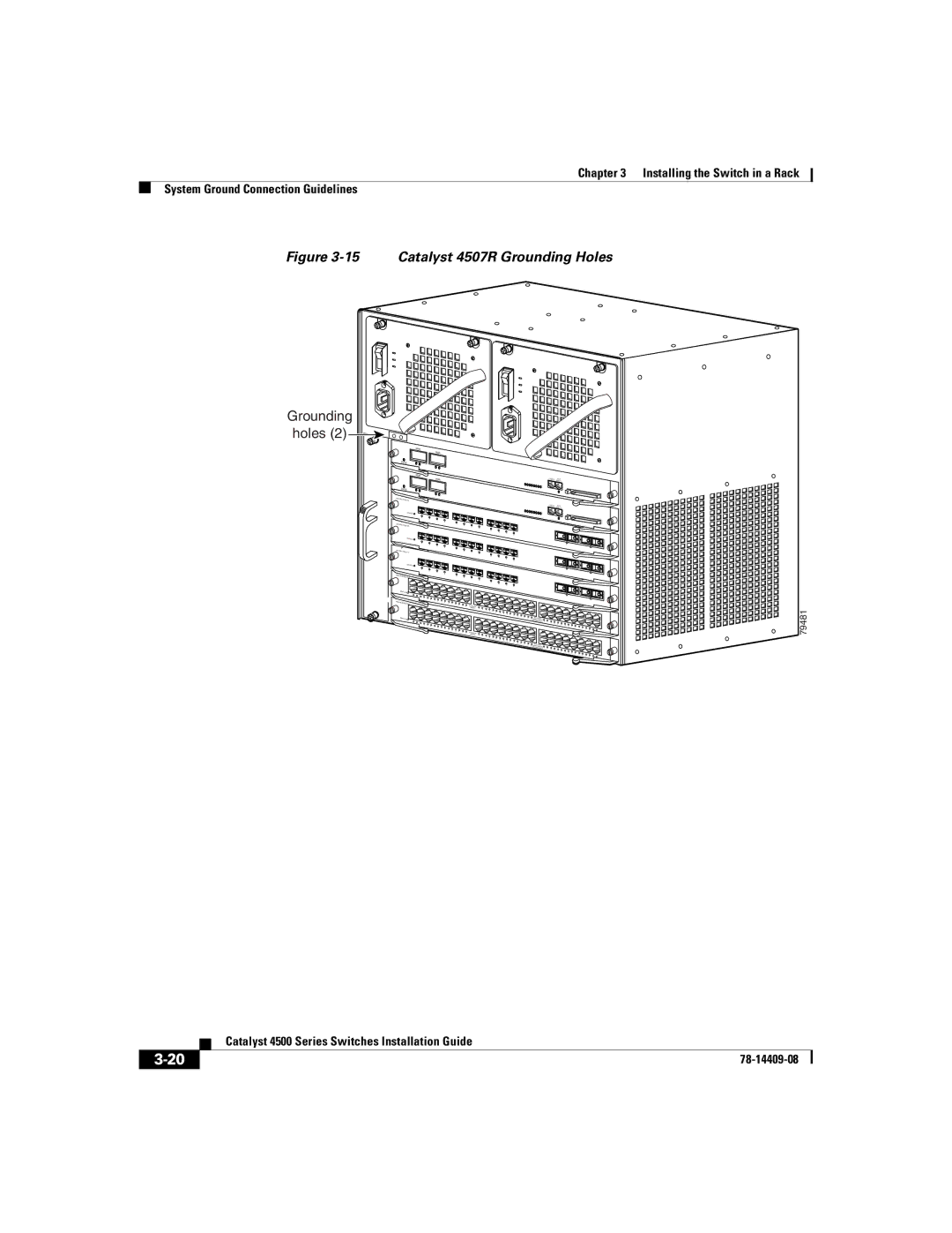 Cisco Systems WSC4500XF16SFP, WSC4500X24XIPB, WSC4500XF32SFP manual Catalyst 4507R Grounding Holes 