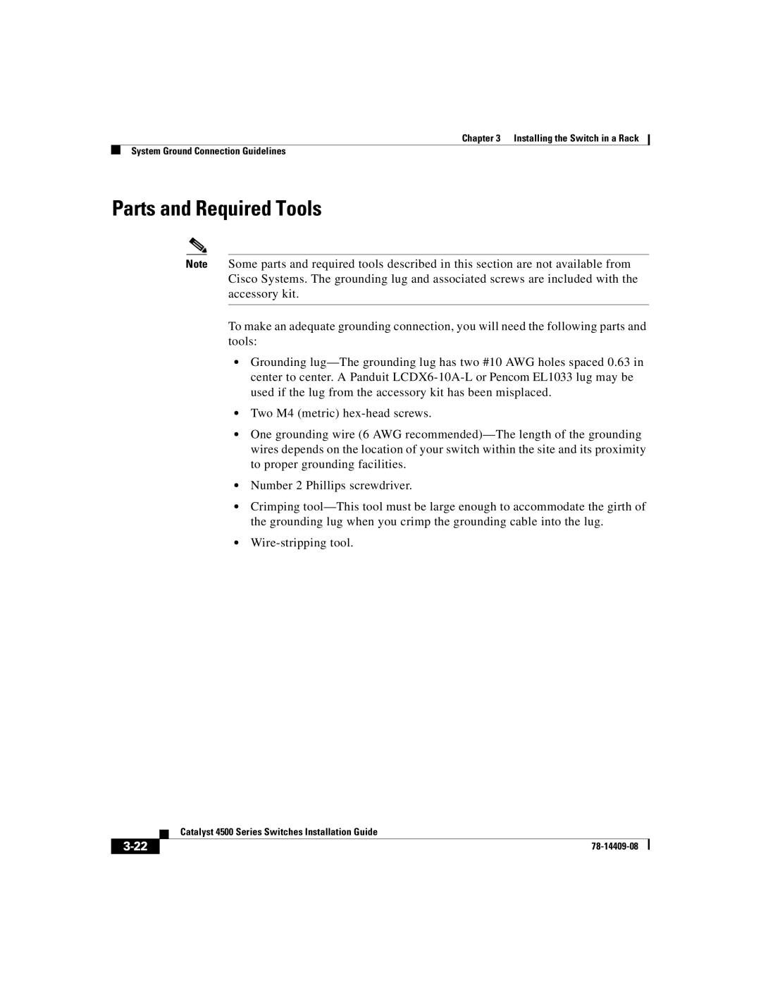 Cisco Systems WSC4500XF32SFP, WSC4500X24XIPB, WSC4500XF16SFP manual Parts and Required Tools 