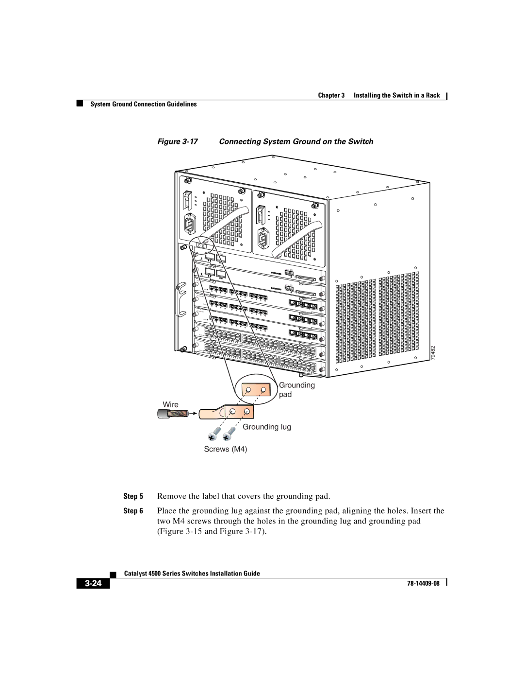 Cisco Systems WSC4500X24XIPB, WSC4500XF32SFP, WSC4500XF16SFP manual Connecting System Ground on the Switch 