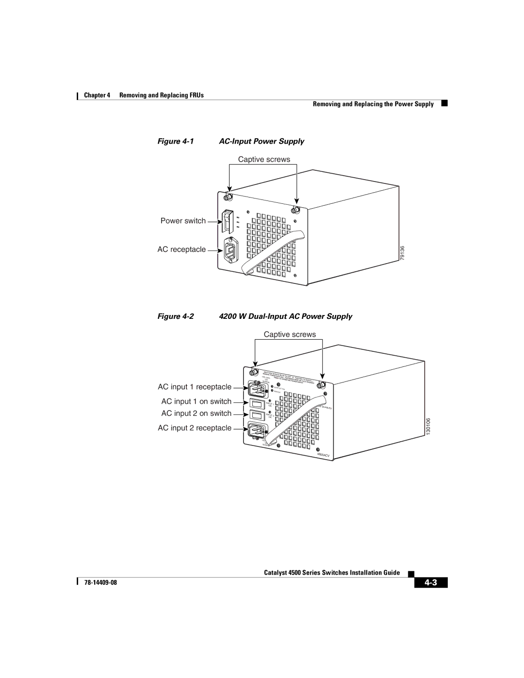 Cisco Systems WSC4500XF16SFP, WSC4500X24XIPB, WSC4500XF32SFP manual AC-Input Power Supply 