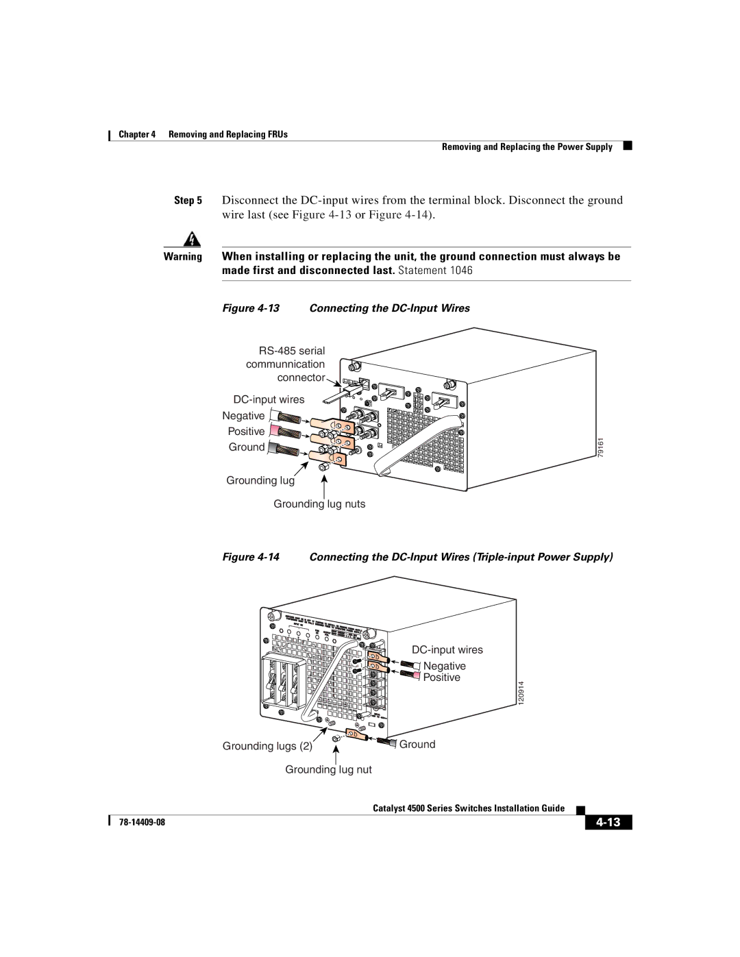 Cisco Systems WSC4500X24XIPB, WSC4500XF32SFP, WSC4500XF16SFP manual Connecting the DC-Input Wires 