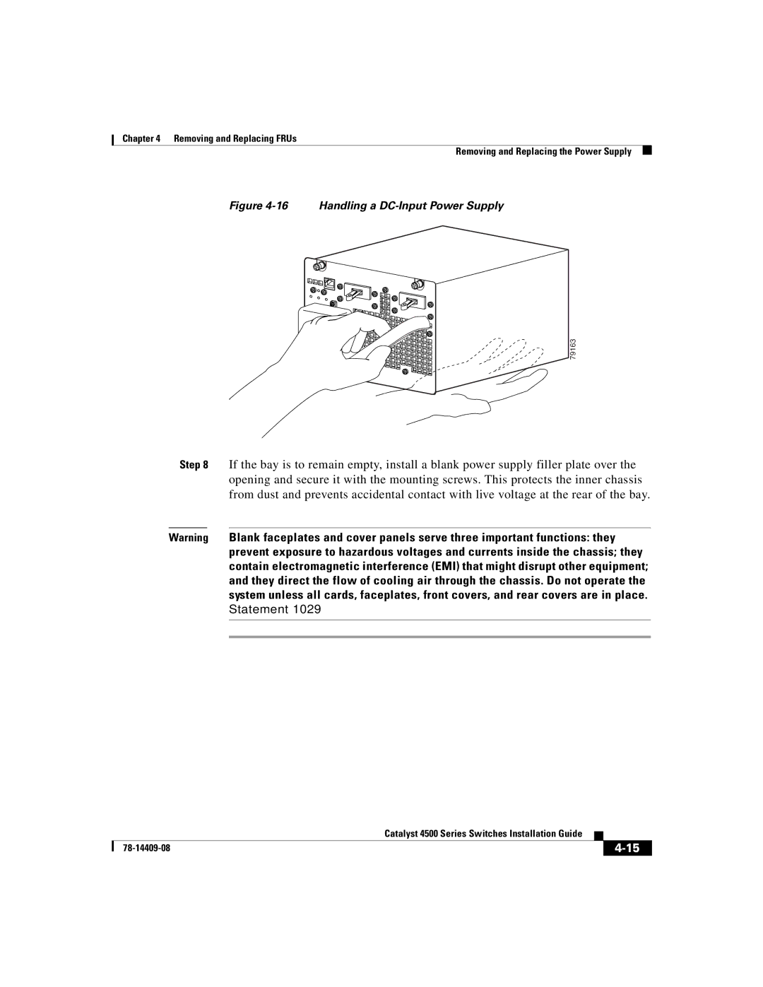 Cisco Systems WSC4500XF16SFP, WSC4500X24XIPB, WSC4500XF32SFP manual Handling a DC-Input Power Supply 