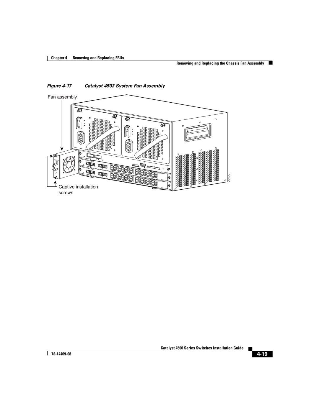 Cisco Systems WSC4500X24XIPB, WSC4500XF32SFP, WSC4500XF16SFP manual Catalyst 4503 System Fan Assembly 