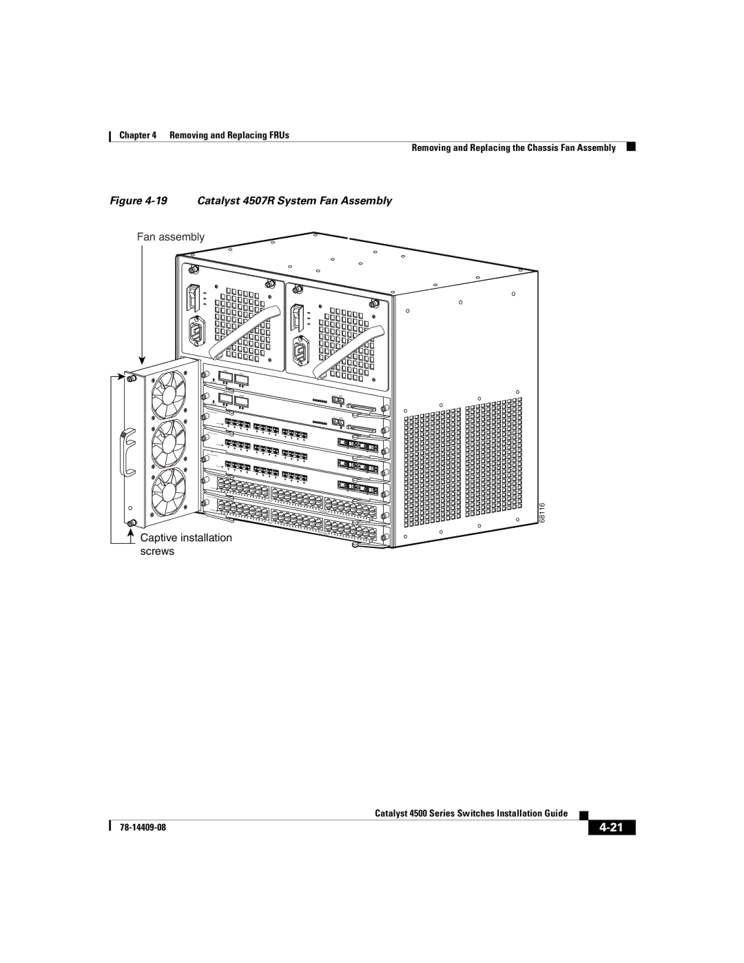 Cisco Systems WSC4500XF16SFP, WSC4500X24XIPB, WSC4500XF32SFP manual Catalyst 4507R System Fan Assembly 