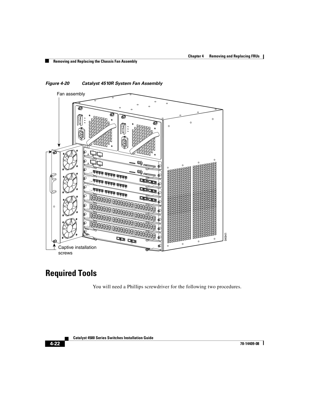 Cisco Systems WSC4500X24XIPB, WSC4500XF32SFP, WSC4500XF16SFP manual Catalyst 4510R System Fan Assembly 