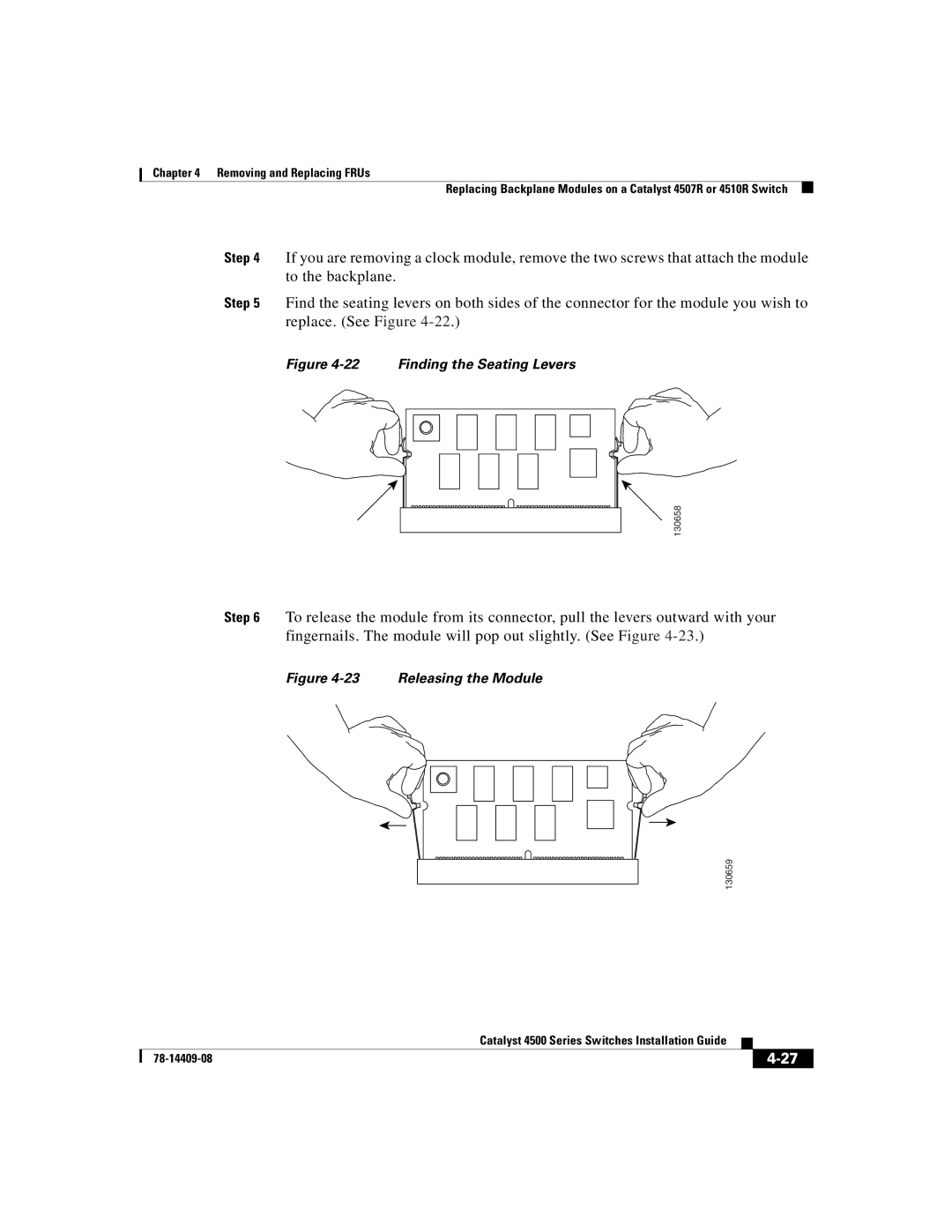 Cisco Systems WSC4500XF16SFP, WSC4500X24XIPB, WSC4500XF32SFP manual Finding the Seating Levers 