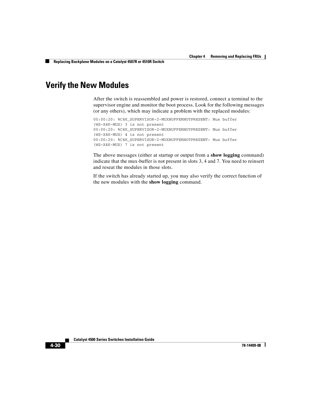 Cisco Systems WSC4500XF16SFP, WSC4500X24XIPB, WSC4500XF32SFP manual Verify the New Modules 