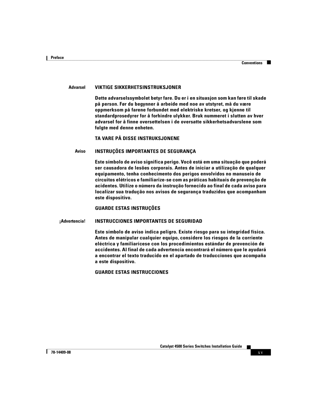 Cisco Systems WSC4500X24XIPB, WSC4500XF32SFP TA Vare PÅ Disse Instruksjonene, Aviso Instruções Importantes DE Segurança 