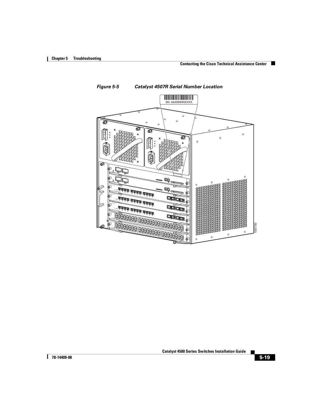 Cisco Systems WSC4500X24XIPB, WSC4500XF32SFP, WSC4500XF16SFP manual Catalyst 4507R Serial Number Location 