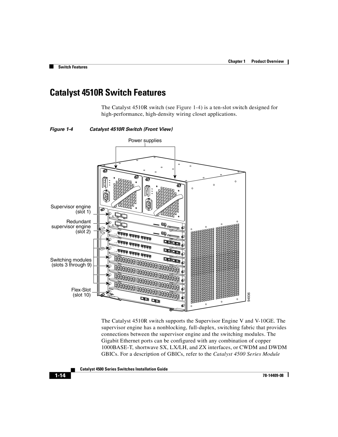 Cisco Systems WSC4500XF16SFP, WSC4500X24XIPB, WSC4500XF32SFP manual Catalyst 4510R Switch Features, 94936 