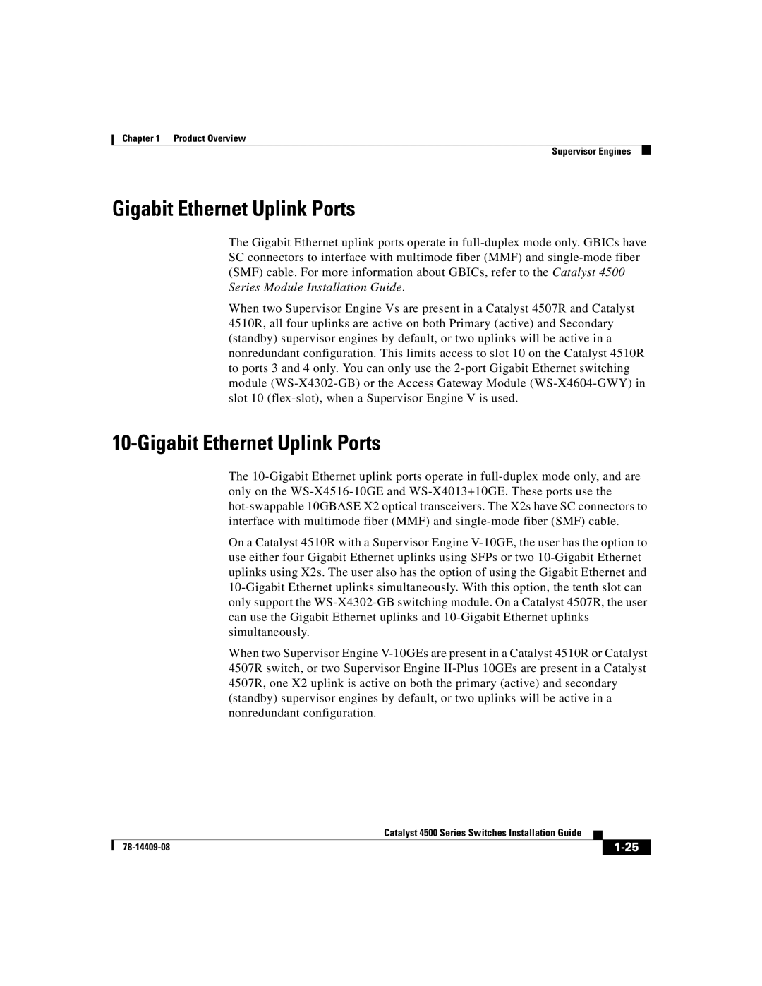 Cisco Systems WSC4500XF32SFP, WSC4500X24XIPB, WSC4500XF16SFP manual Gigabit Ethernet Uplink Ports 