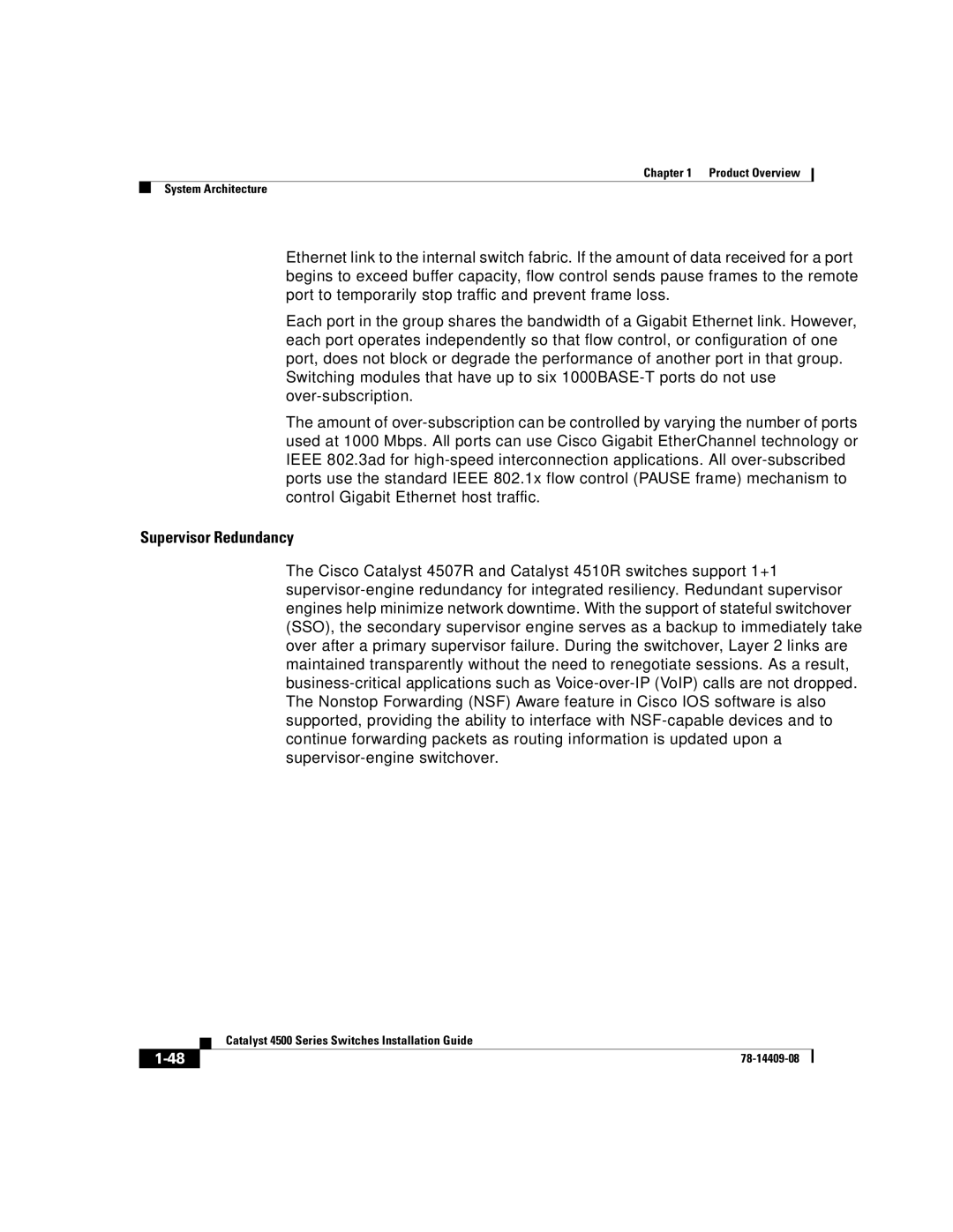 Cisco Systems WSC4500X24XIPB, WSC4500XF32SFP, WSC4500XF16SFP manual Supervisor Redundancy 