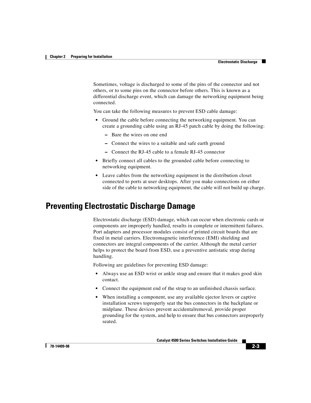 Cisco Systems WSC4500X24XIPB, WSC4500XF32SFP, WSC4500XF16SFP manual Preventing Electrostatic Discharge Damage 