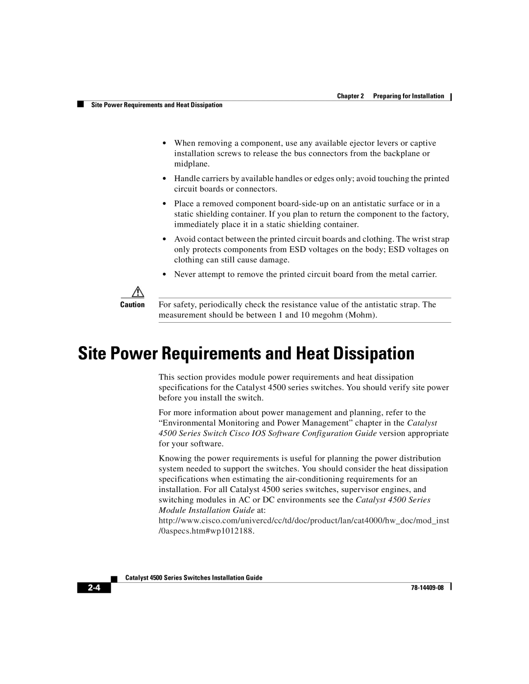 Cisco Systems WSC4500XF32SFP, WSC4500X24XIPB, WSC4500XF16SFP manual Site Power Requirements and Heat Dissipation 