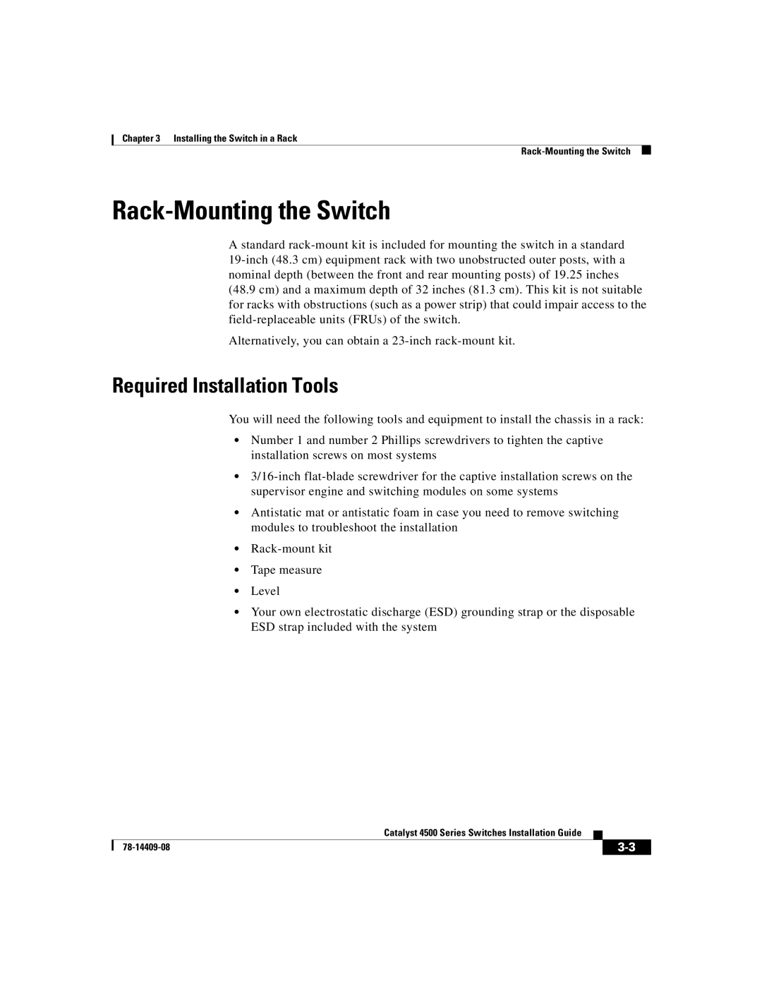 Cisco Systems WSC4500X24XIPB, WSC4500XF32SFP, WSC4500XF16SFP manual Rack-Mounting the Switch, Required Installation Tools 