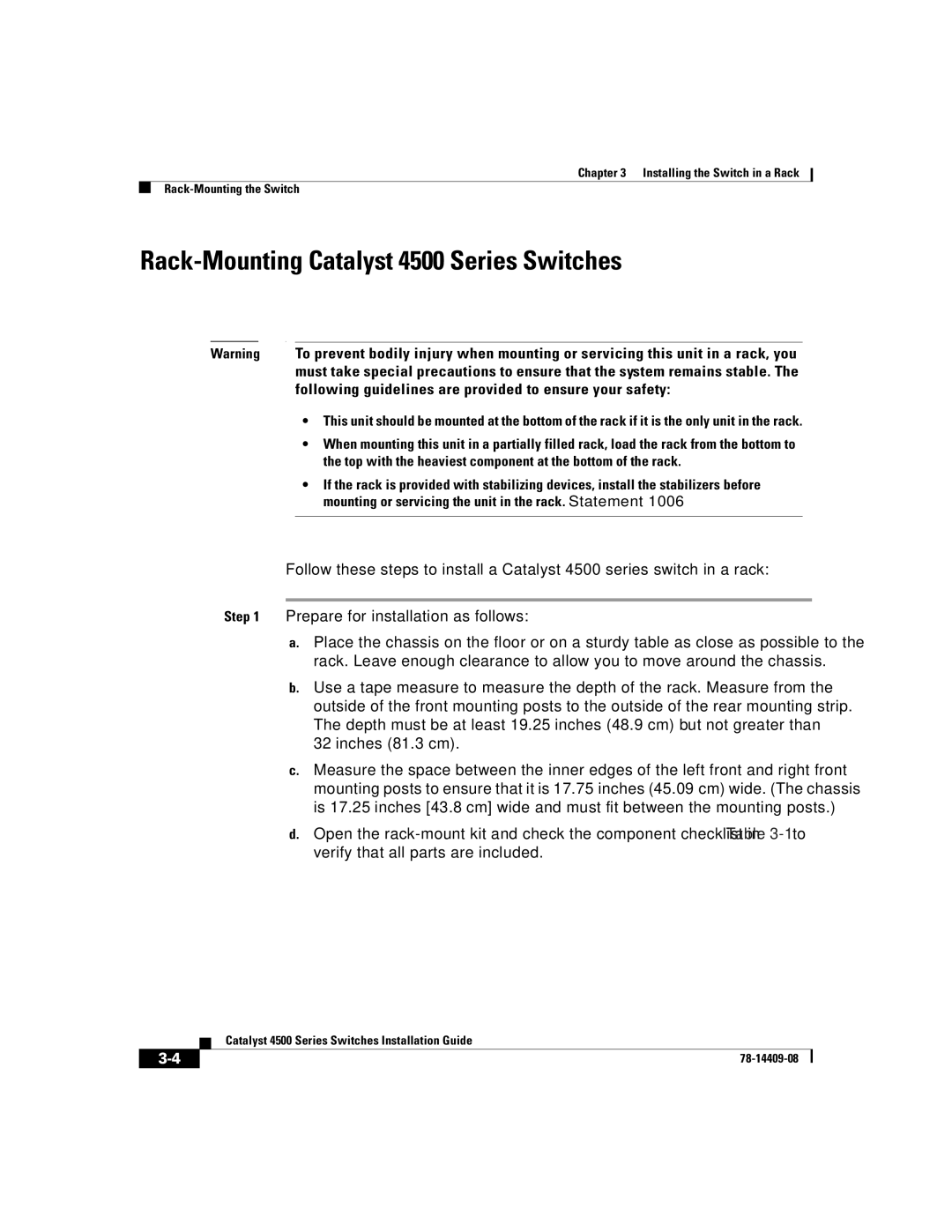 Cisco Systems WSC4500XF32SFP, WSC4500X24XIPB, WSC4500XF16SFP manual Rack-Mounting Catalyst 4500 Series Switches 