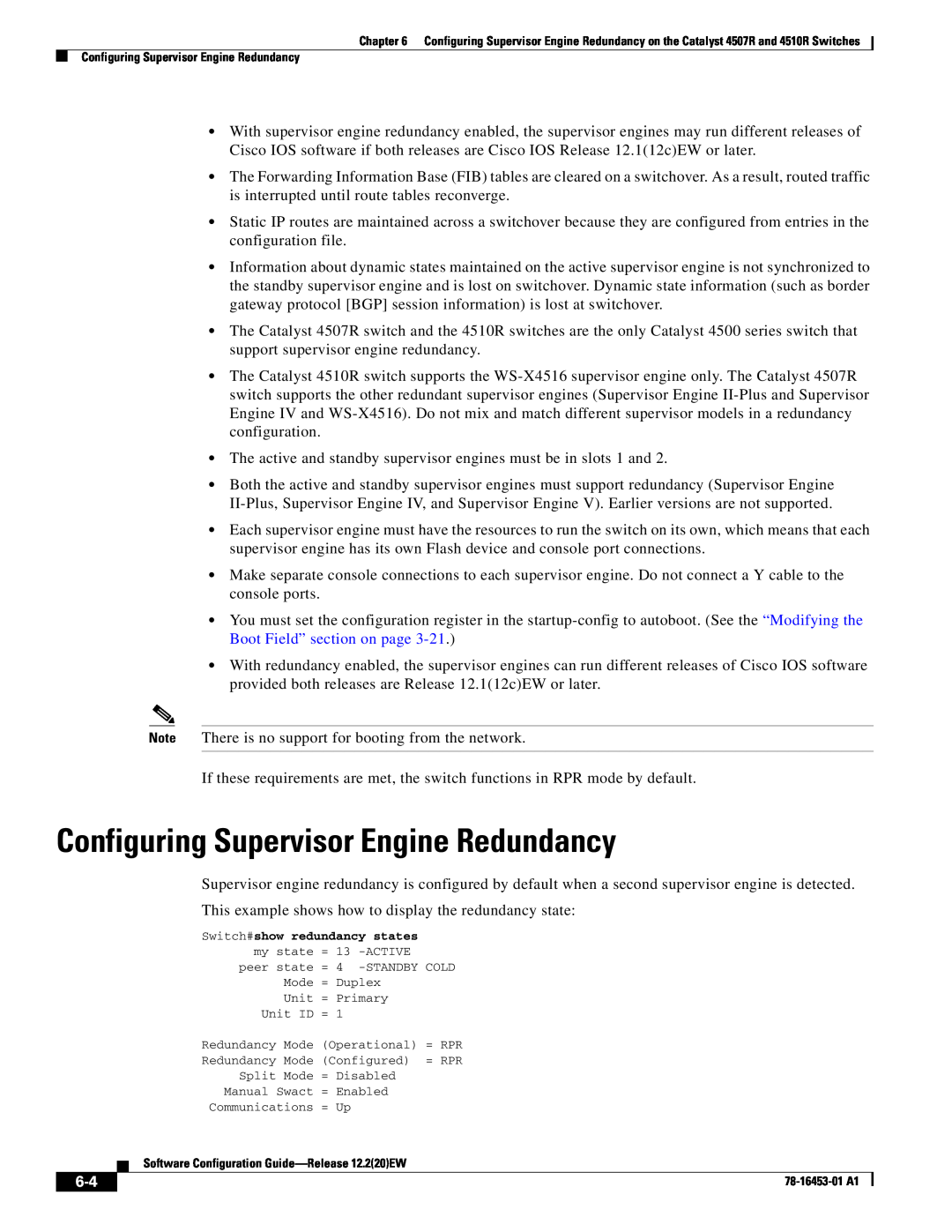 Cisco Systems WSC4507RE96V manual Configuring Supervisor Engine Redundancy 