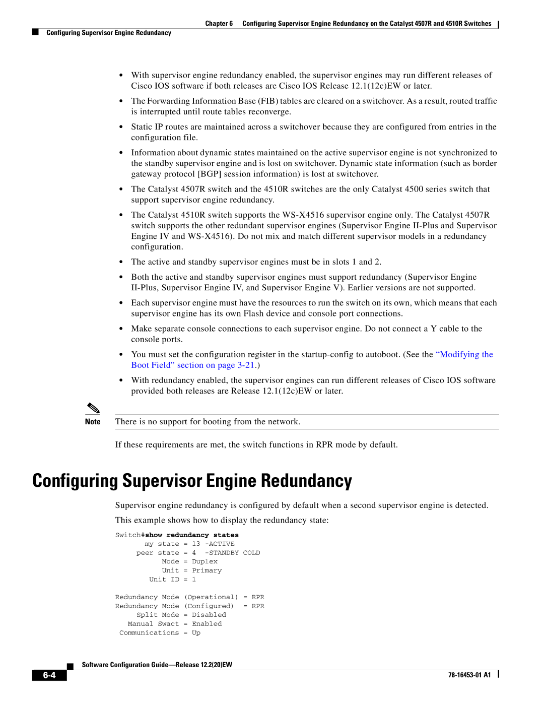 Cisco Systems WSC4507RE96V manual Configuring Supervisor Engine Redundancy, Switch#show redundancy states 