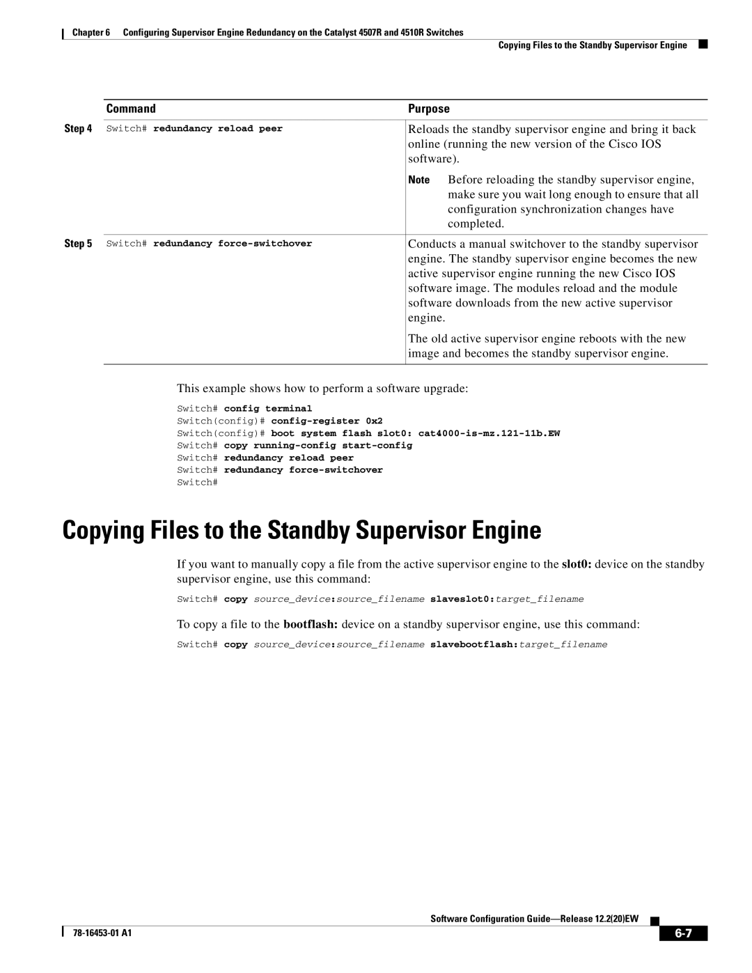 Cisco Systems WSC4507RE96V manual Copying Files to the Standby Supervisor Engine 