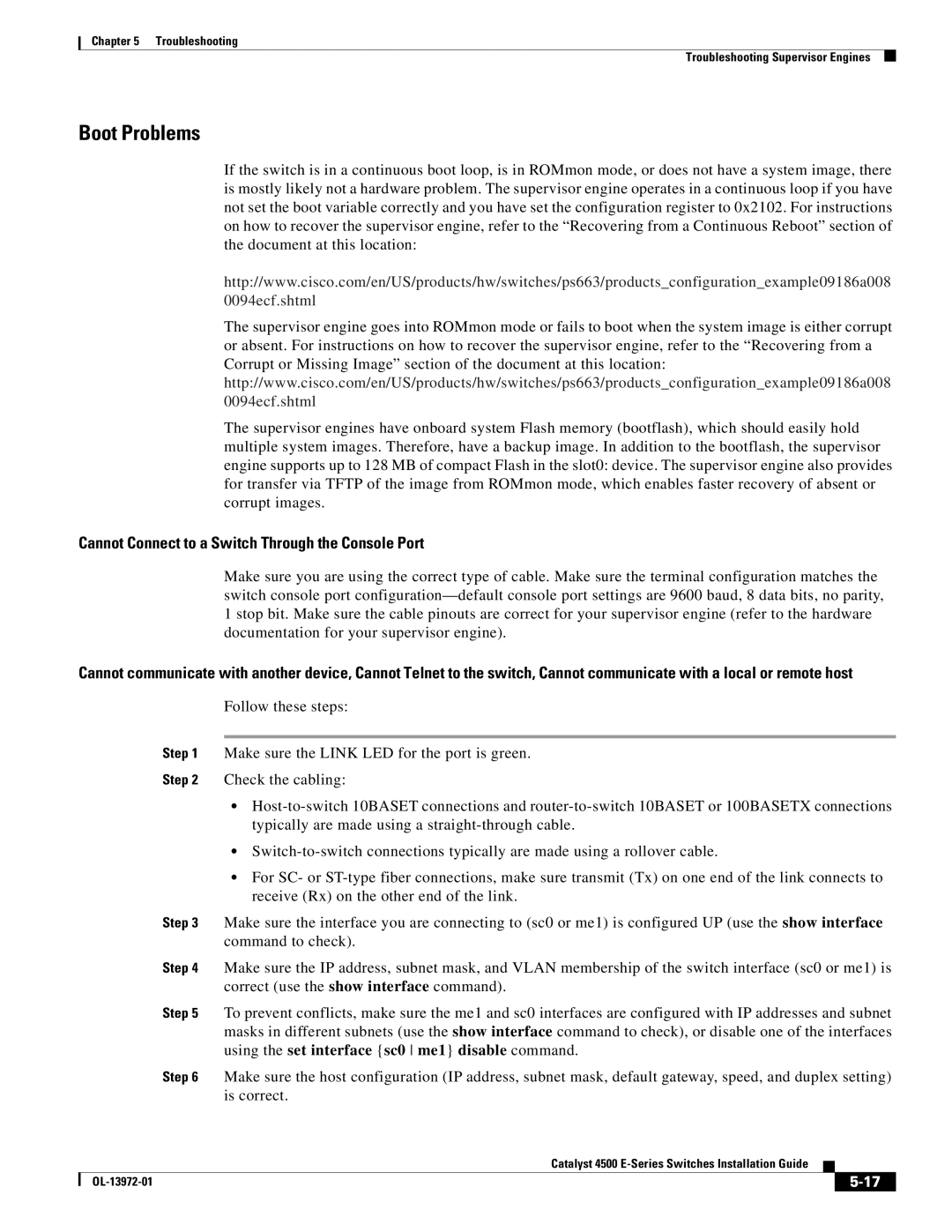 Cisco Systems 4500 E-Series, WSUPOE12VPSPL manual Boot Problems, Cannot Connect to a Switch Through the Console Port 