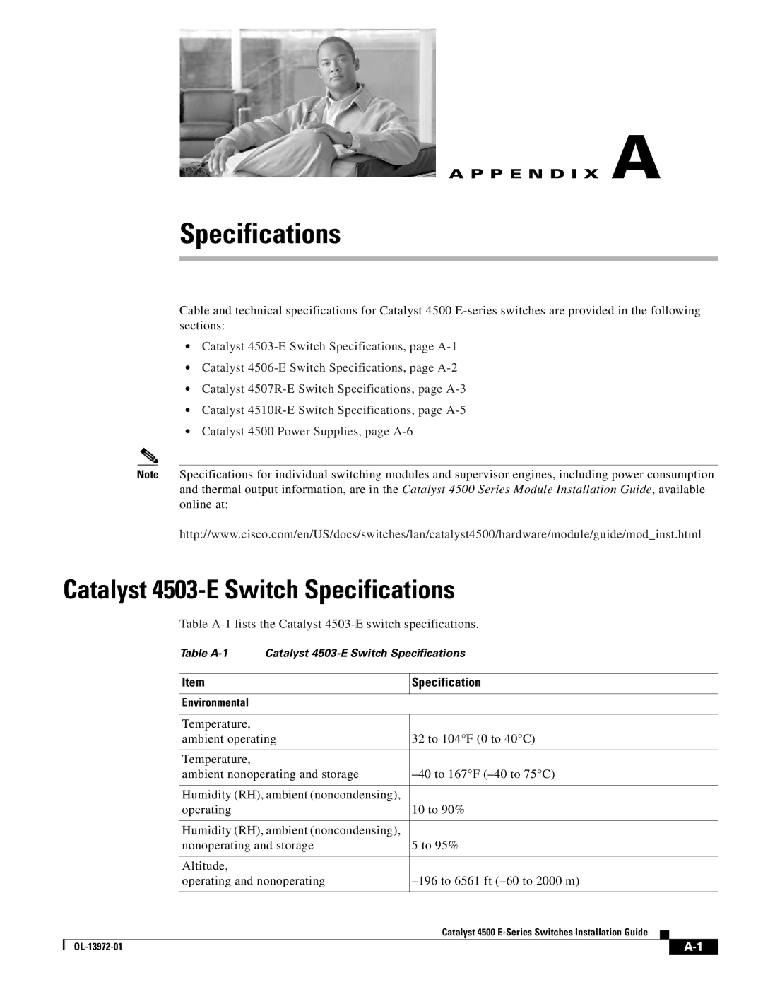 Cisco Systems 4500 E-Series, WSUPOE12VPSPL manual Catalyst 4503-E Switch Specifications 